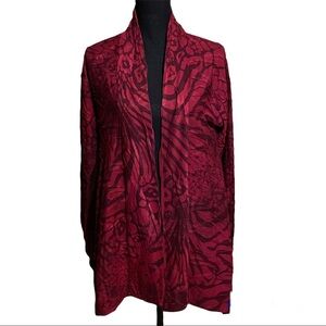 Cubism Art to Wear Open Front Red Cardigan Sweater Women's S Small